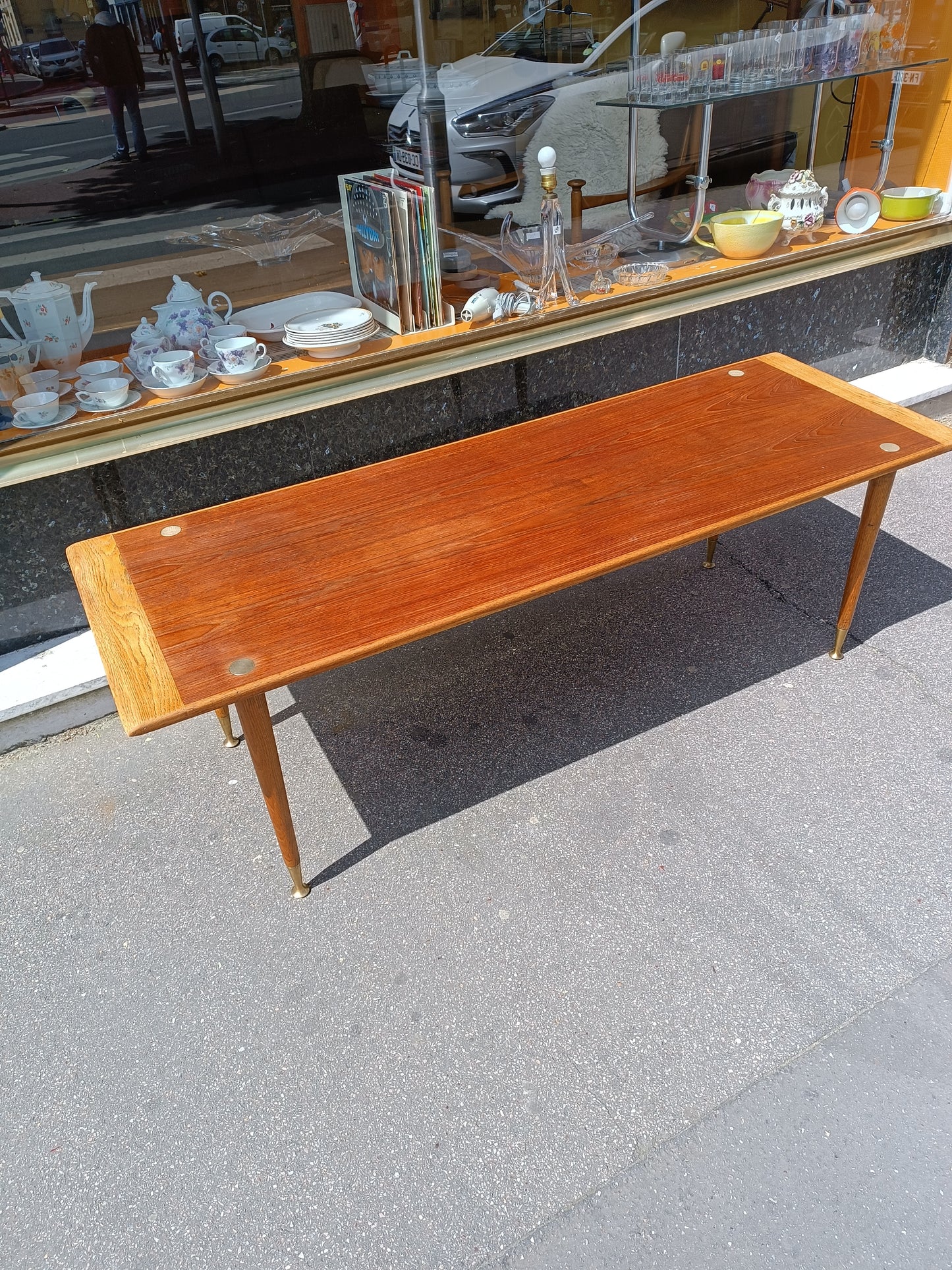 Table basse scandinave MidCentury en teck et chêne